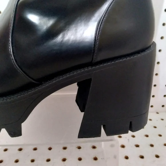 Women's Black Anke Boots | Chunky Low Platform Cothic Black Heel Booties Sz 9US - Picture 4 of 13